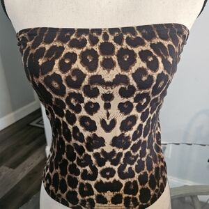 Women’s Strapless Leopard Print Tube Top in Brown